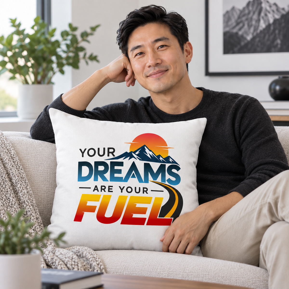 Echo Motif Your Dreams Are Your Fuel Modern & Minimalist white pillow lifestyle mockup
