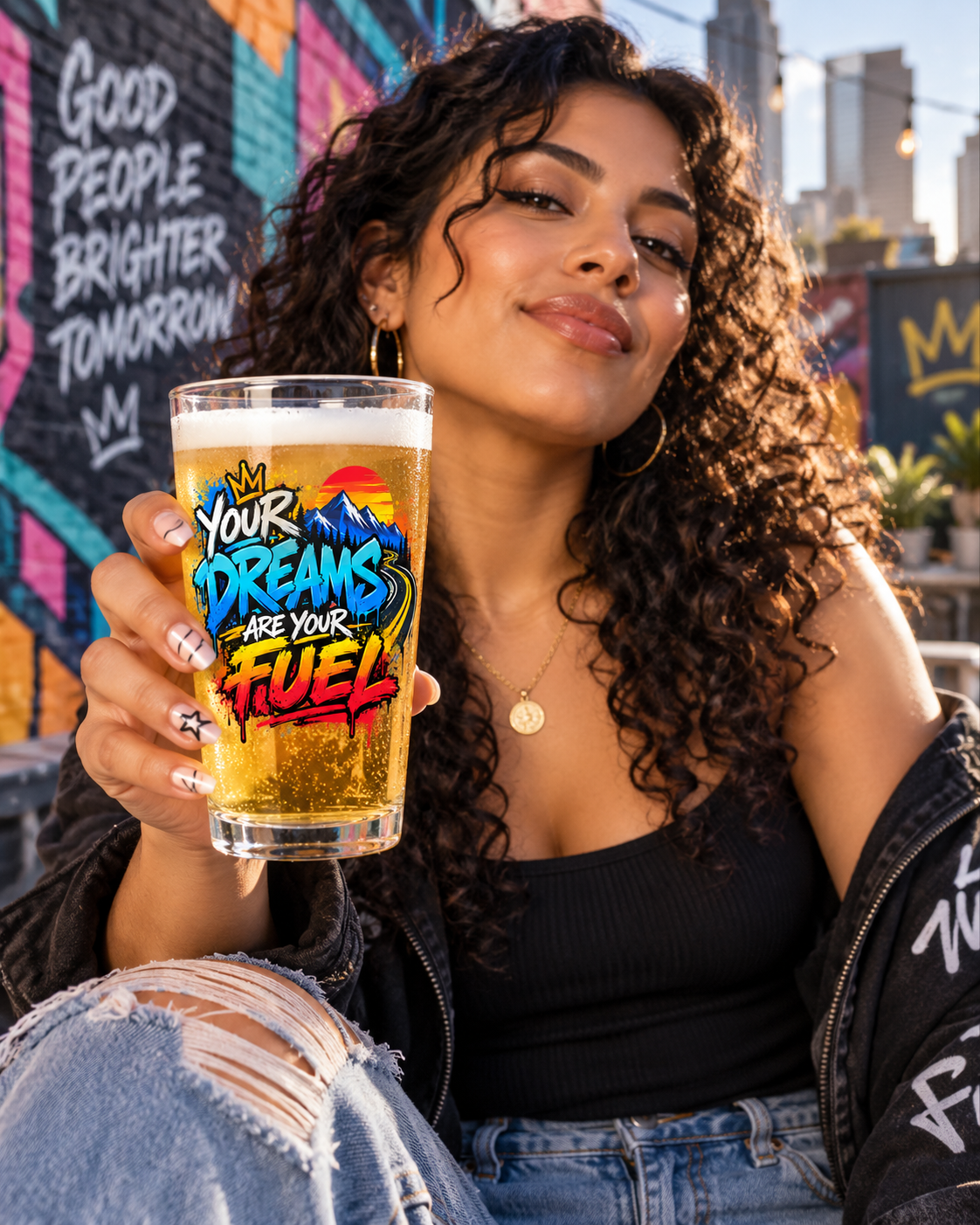 Your Dreams Are Your Fuel Pint Glass — Graffiti & Street Art lifestyle image