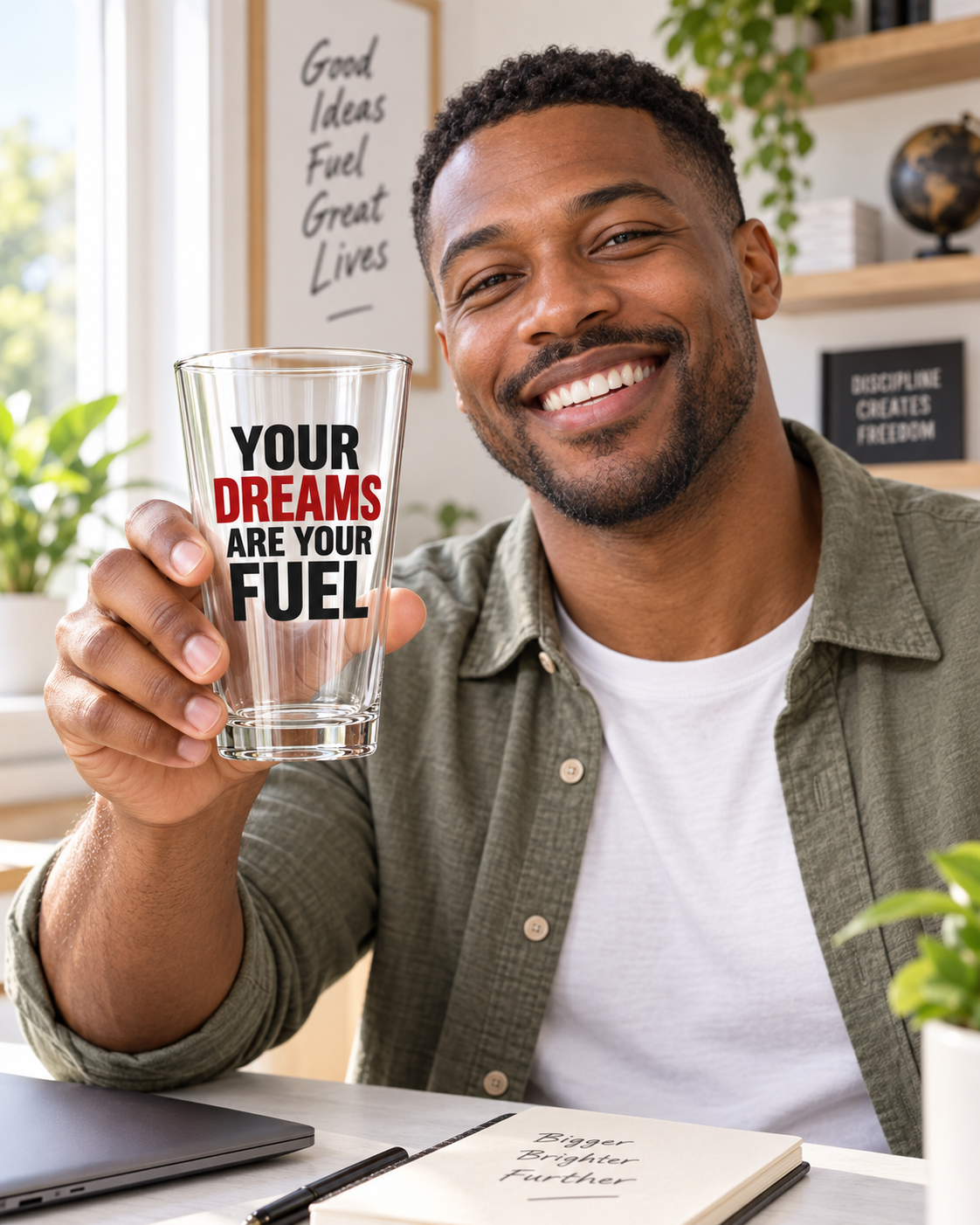 Your Dreams Are Your Fuel Pint Glass — Simple & Direct lifestyle image