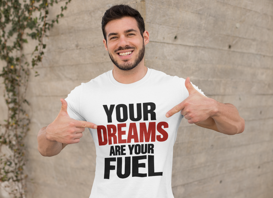 Man wearing Echo Motif Your Dreams Are Your Fuel Simple & Direct T-shirt