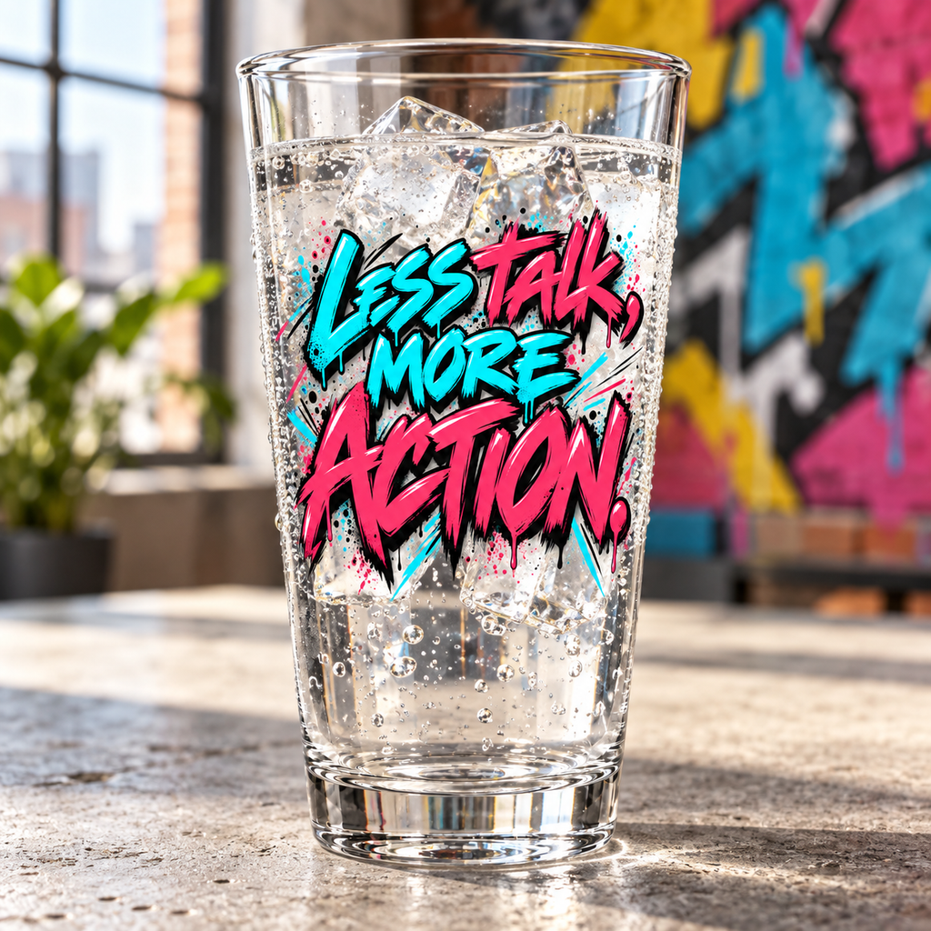 Less Talk, More Action. Pint Glass — Graffiti & Street Art — lifestyle