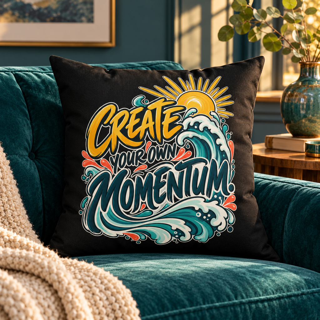 Create Your Own Momentum. — artistic — black pillow — lifestyle