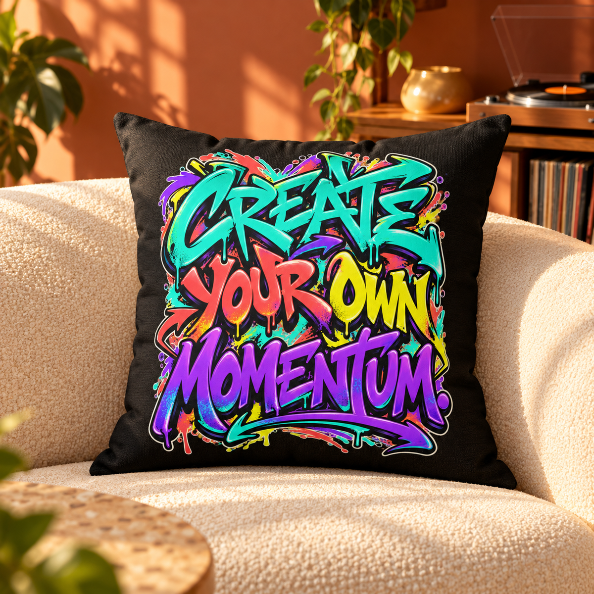 Create Your Own Momentum. — graffiti-black pillow — lifestyle