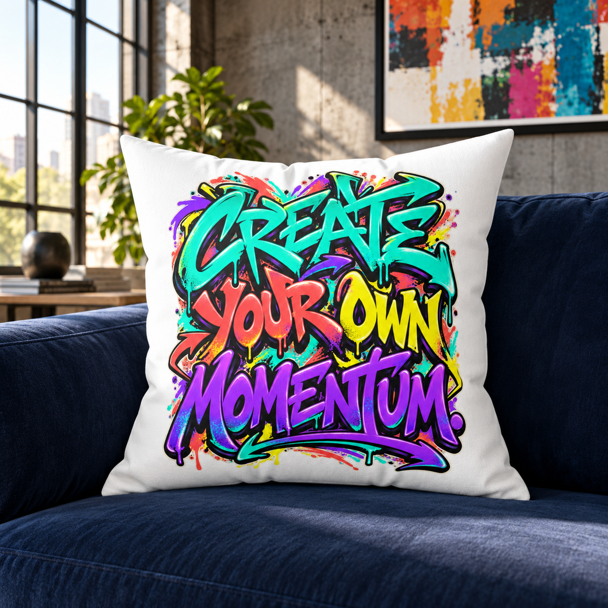 Create Your Own Momentum. — graffiti-white pillow — lifestyle