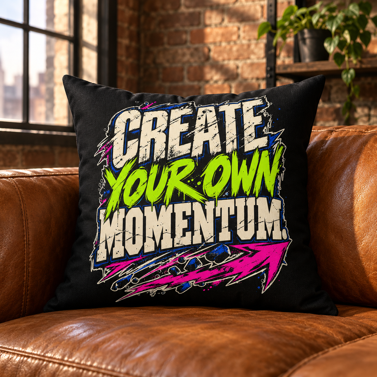 Create Your Own Momentum. — grunge-black pillow — lifestyle