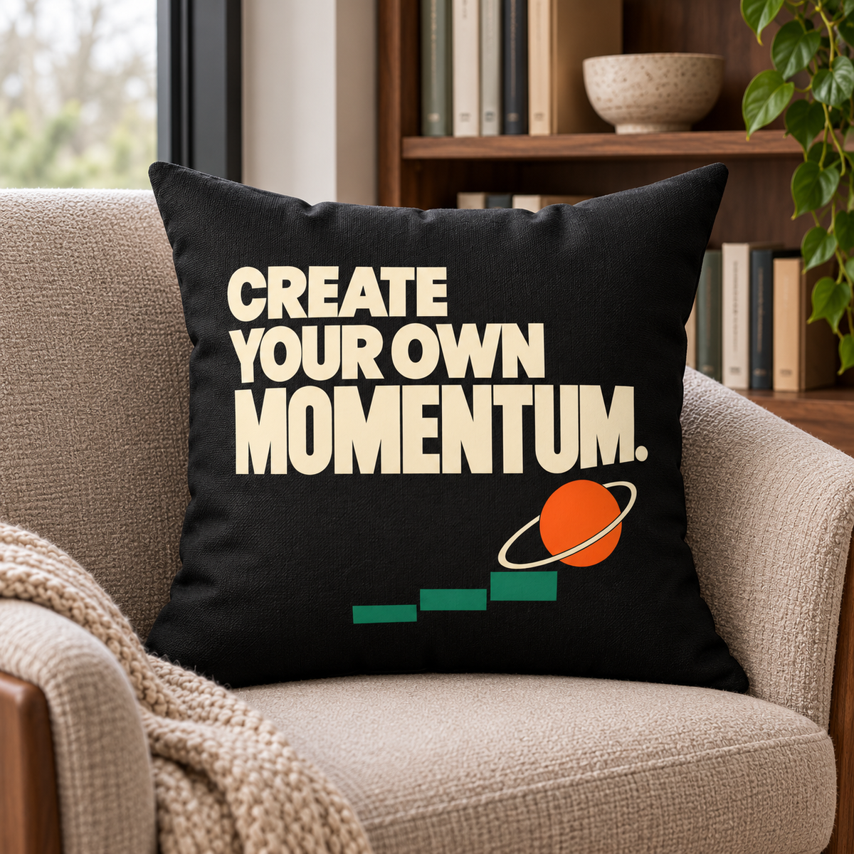 Create Your Own Momentum. — modern-black pillow — lifestyle