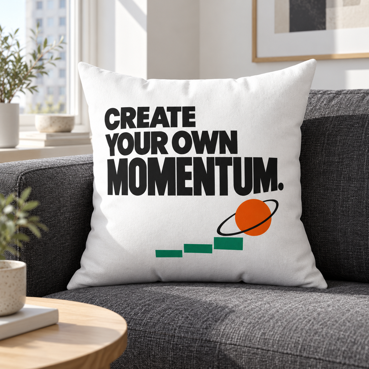 Create Your Own Momentum. — modern-white pillow — lifestyle