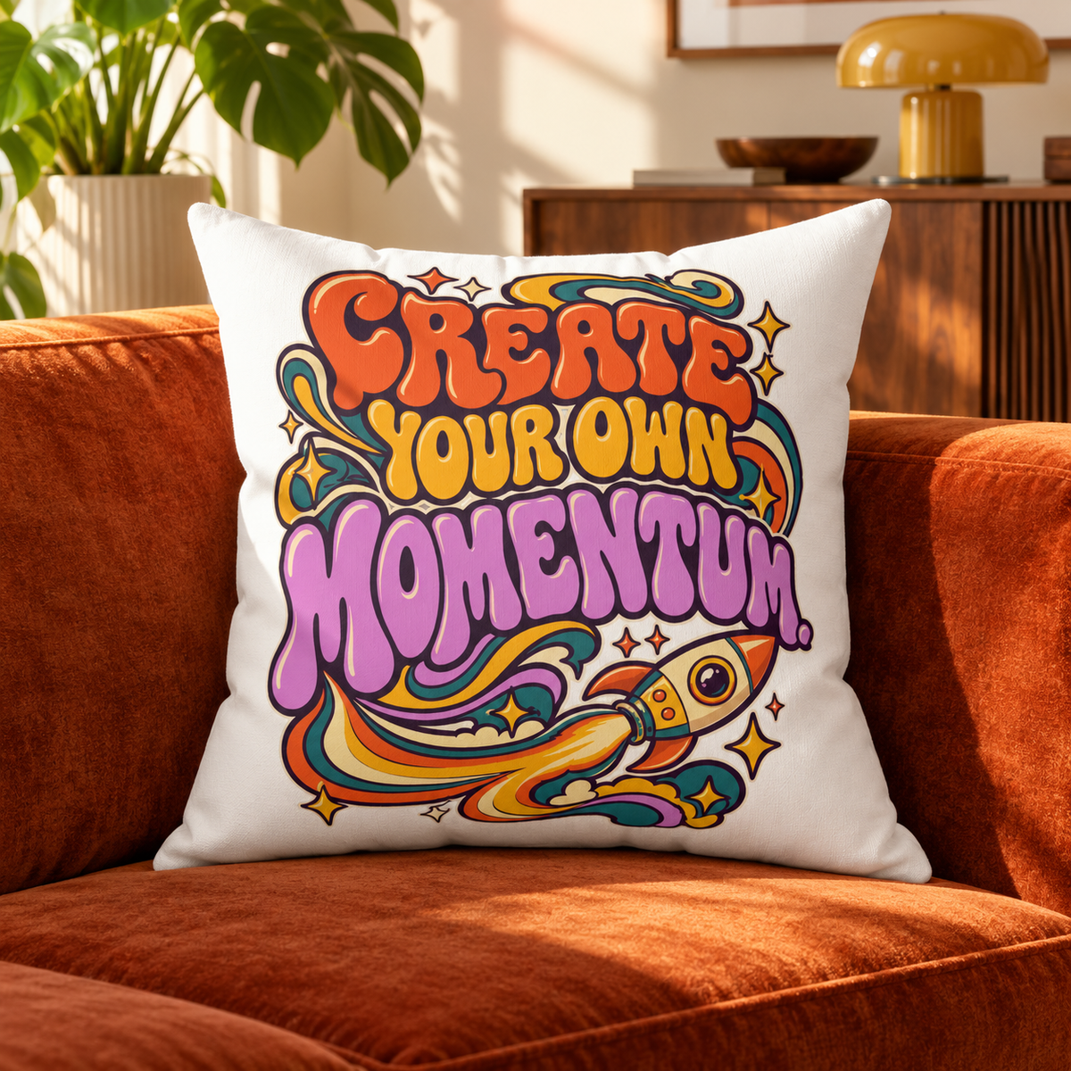 Create Your Own Momentum. — retro-white pillow — lifestyle