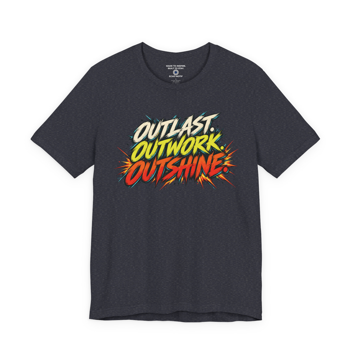 Outlast. Outwork. Outshine. — Grunge & Vibrant — Heather Navy — front