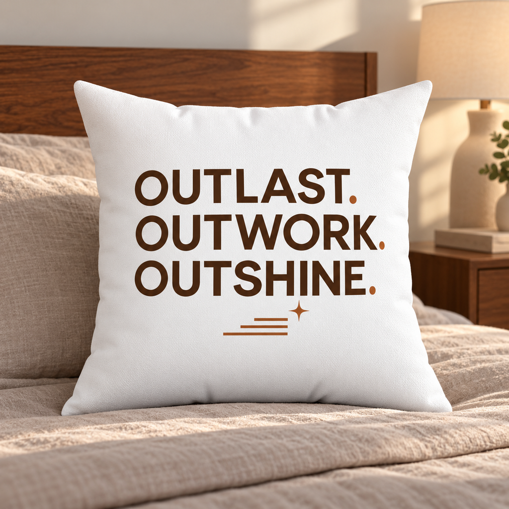 Outlast. Outwork. Outshine. white Pillow — Modern & Minimalist — Lifestyle
