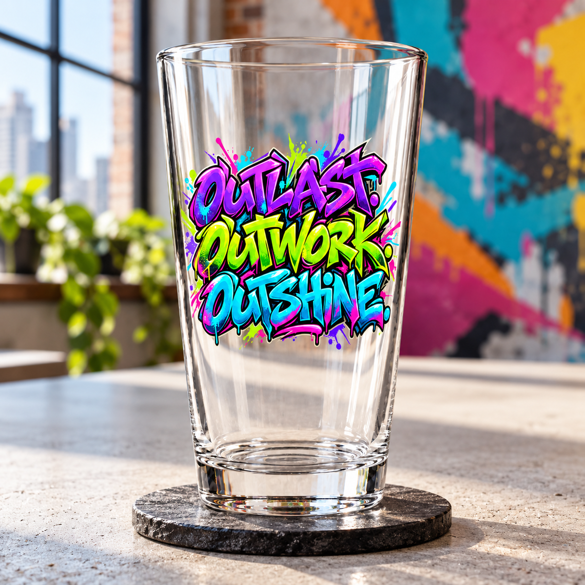 Outlast. Outwork. Outshine. Pint Glass — Graffiti & Street Art — lifestyle