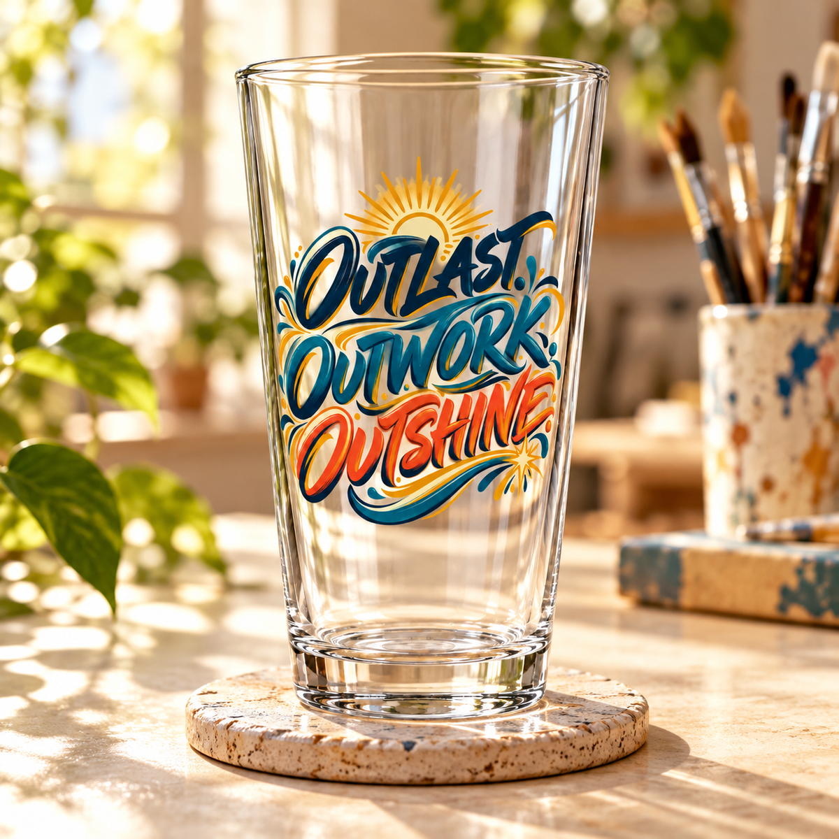 Outlast. Outwork. Outshine. Pint Glass — Inspirational & Artistic — lifestyle