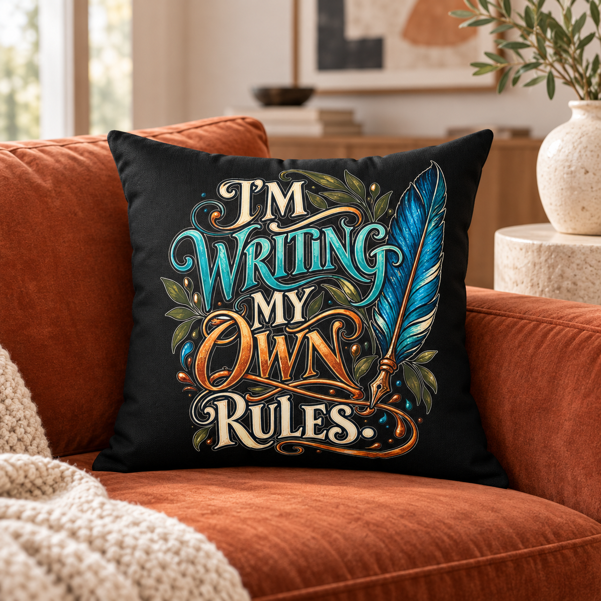 I’m Writing My Own Rules. — inspirational-artistic — black pillow — lifestyle