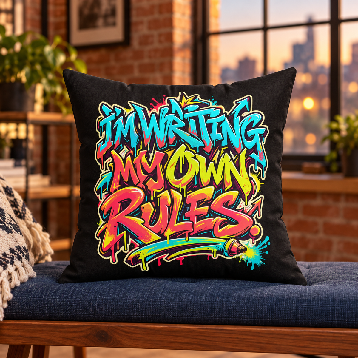 I’m Writing My Own Rules. — graffiti-street-art — black pillow — lifestyle