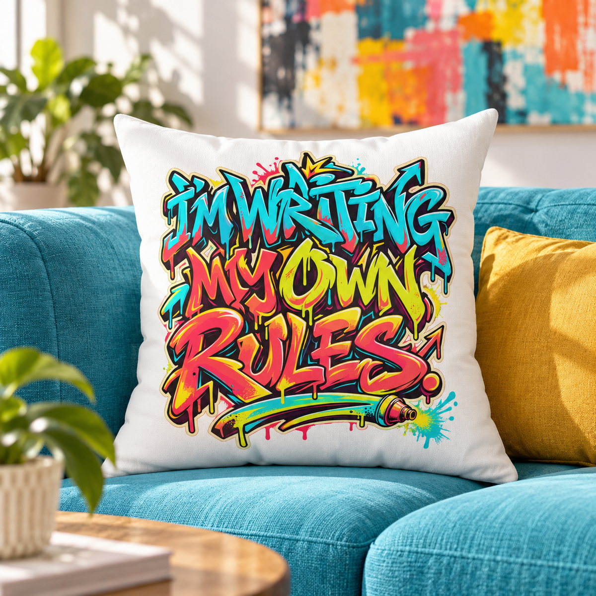 I’m Writing My Own Rules. — graffiti-street-art — white pillow — lifestyle