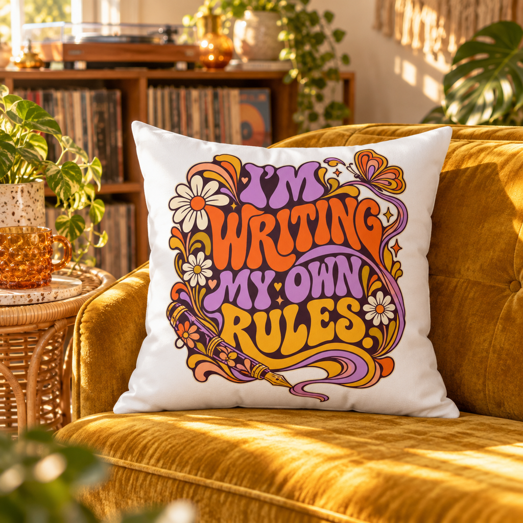 I’m Writing My Own Rules. — retro-psychedelic — white pillow — lifestyle