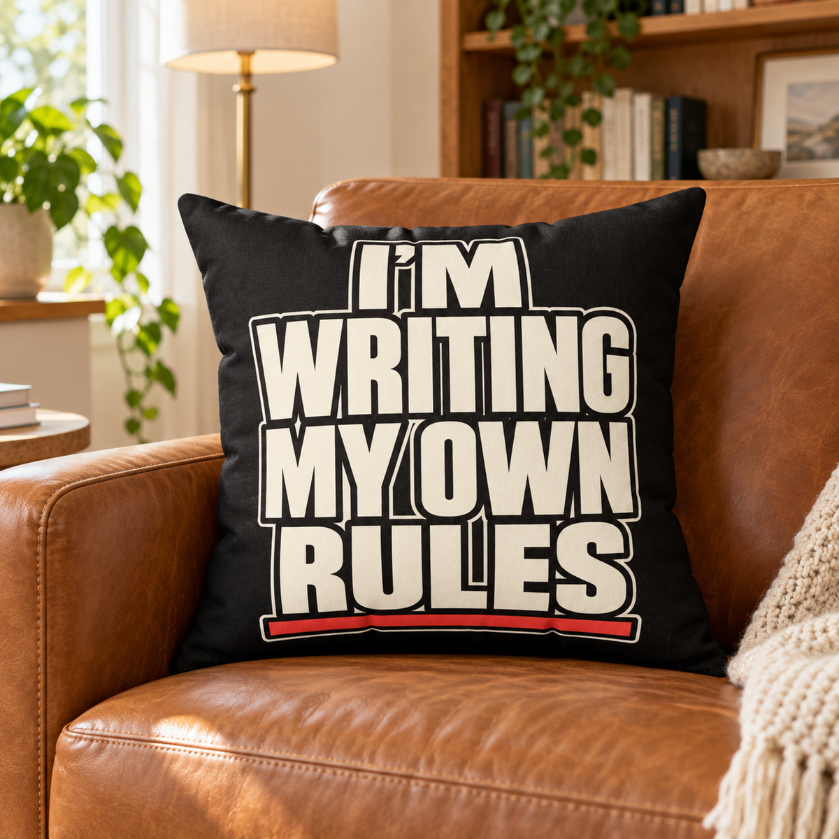 I’m Writing My Own Rules. — simple-direct — black pillow — lifestyle