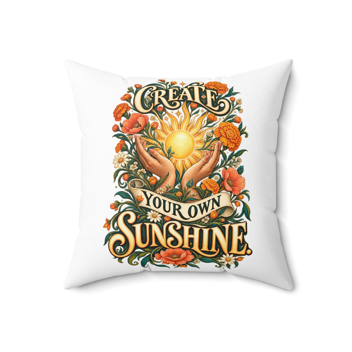 Create Your Own Sunshine. — Inspirational & Artistic, white pillow — 18-inch front