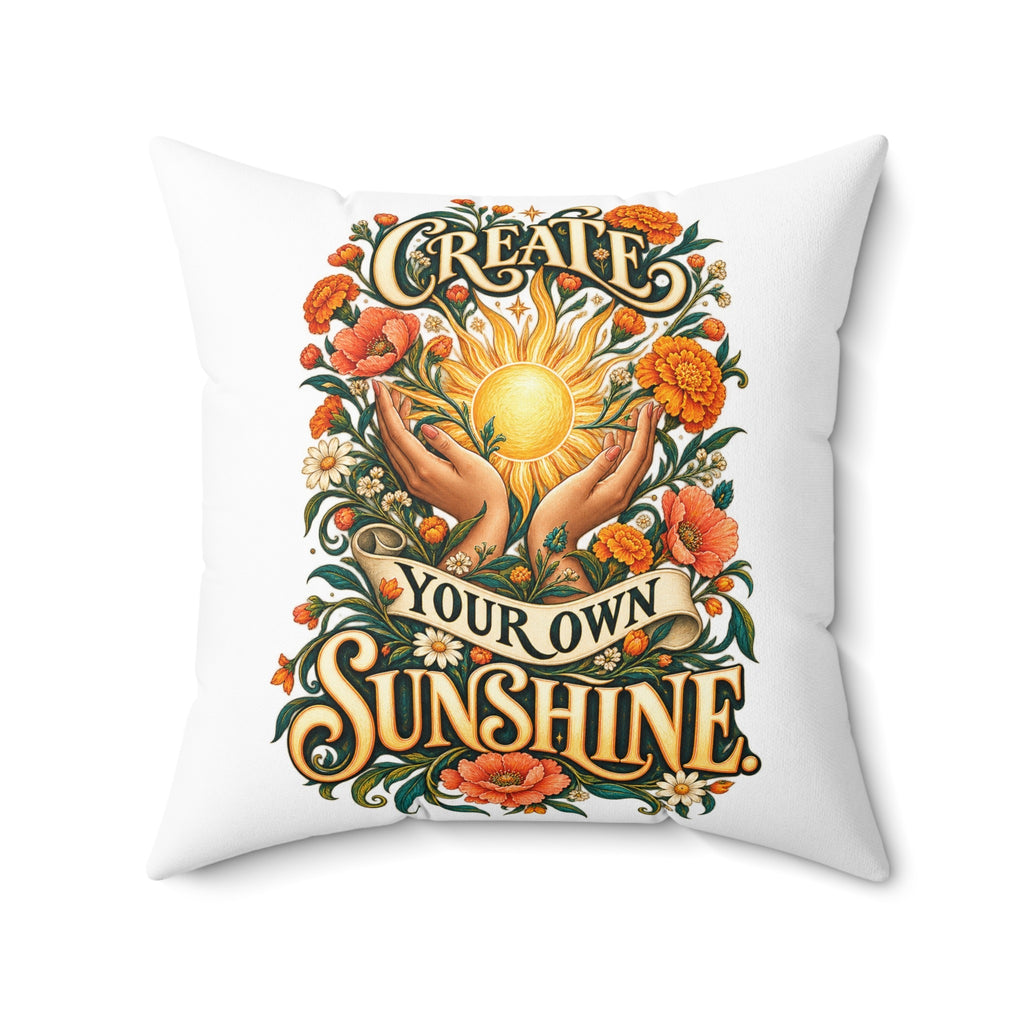 Create Your Own Sunshine. — Inspirational & Artistic, white pillow — 20-inch front