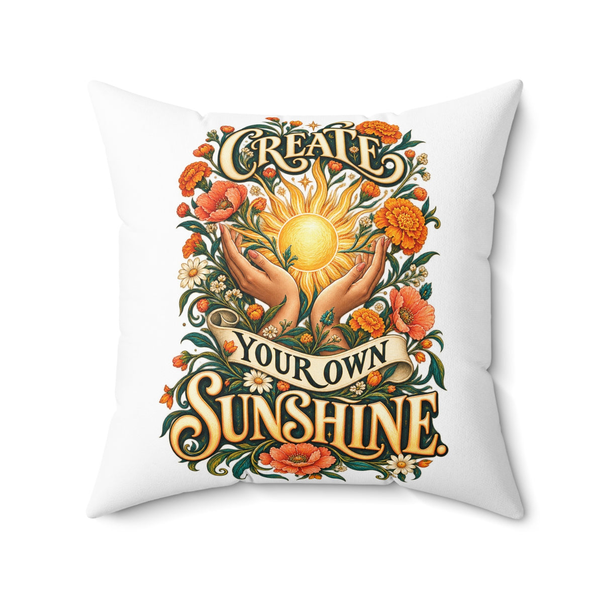 Create Your Own Sunshine. — Inspirational & Artistic, white pillow — 20-inch front