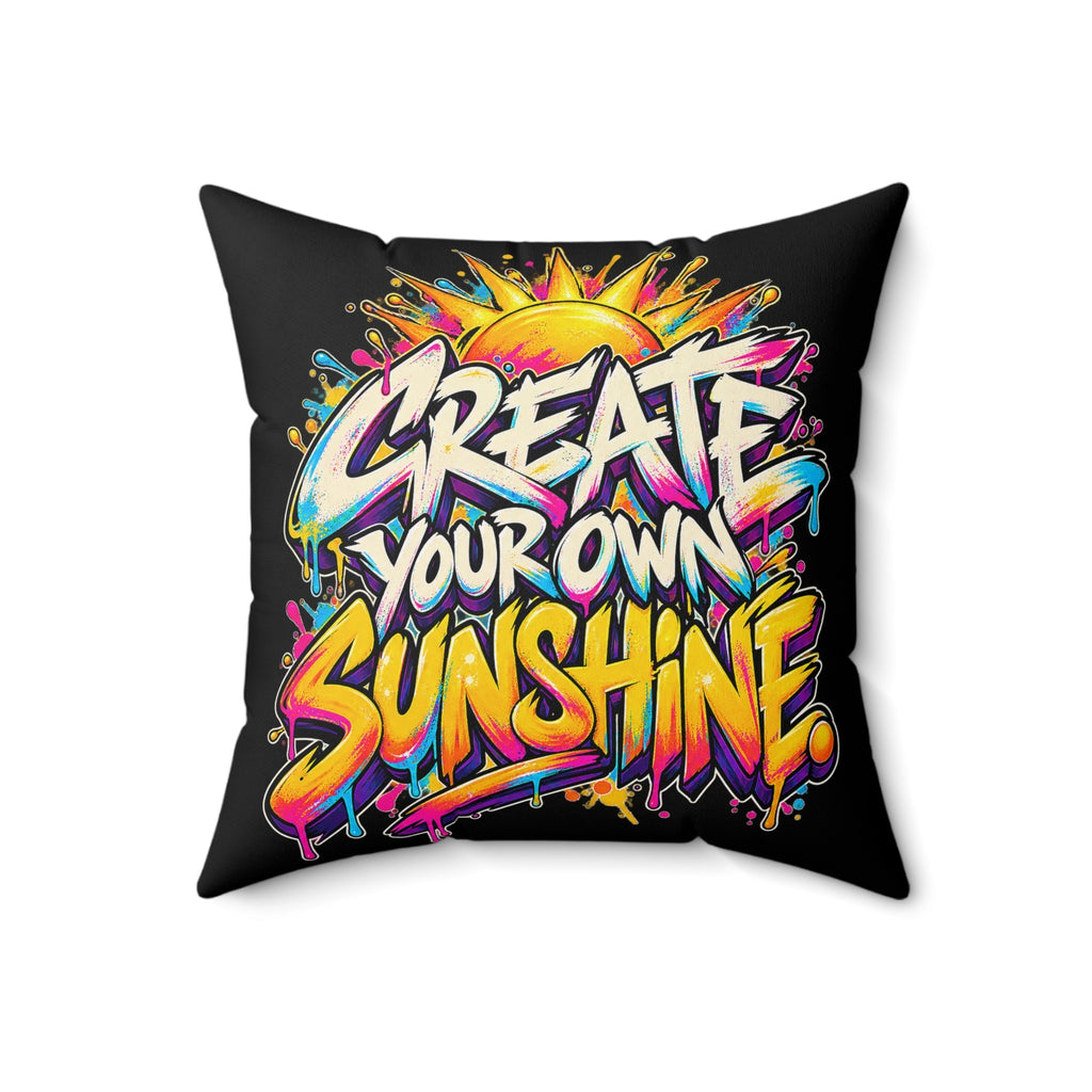 Create Your Own Sunshine. — Graffiti & Street Art, black pillow — 18-inch front