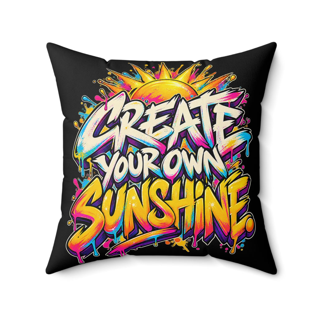 Create Your Own Sunshine. — Graffiti & Street Art, black pillow — 20-inch front
