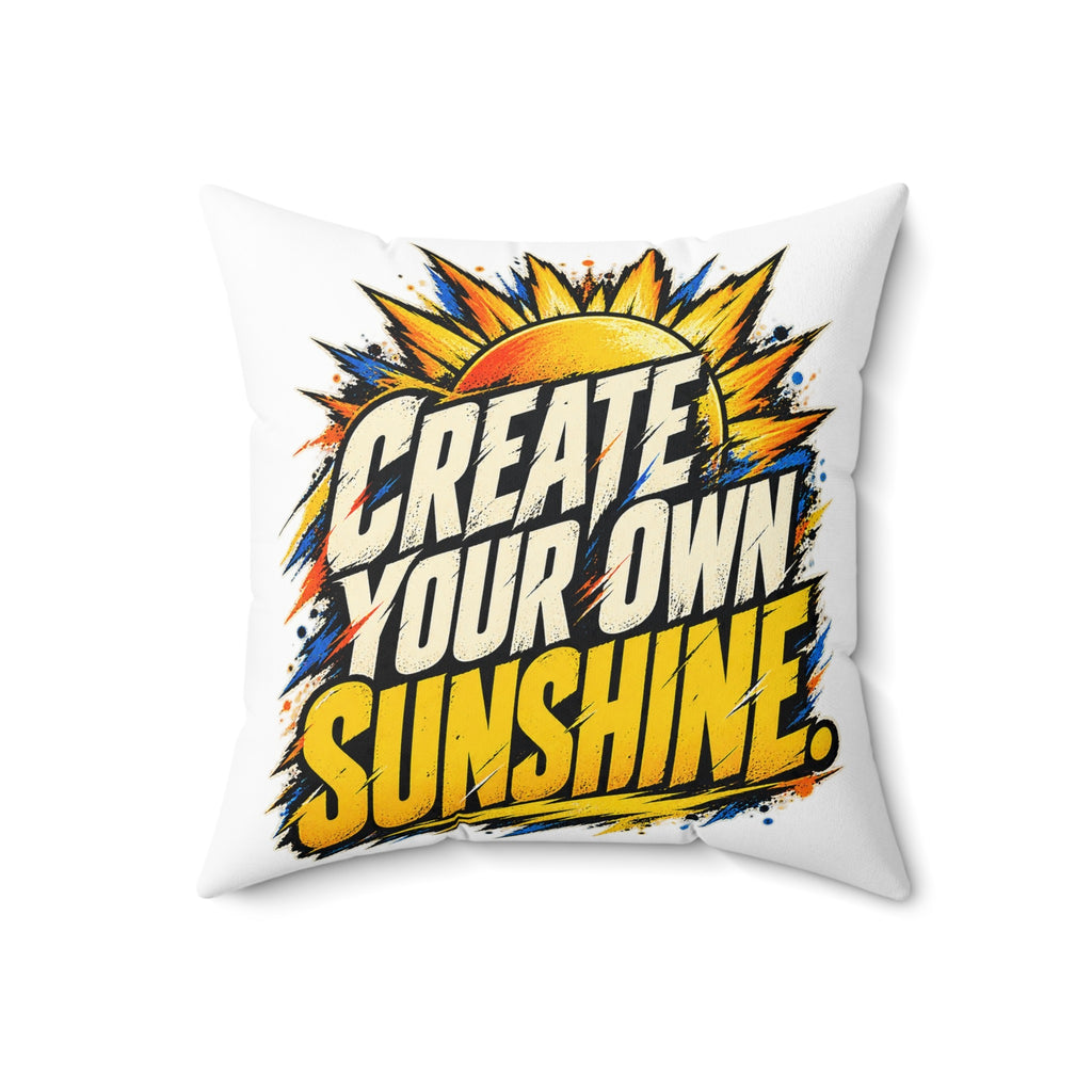 Create Your Own Sunshine. — Grunge & Vibrant, white pillow — 18-inch front
