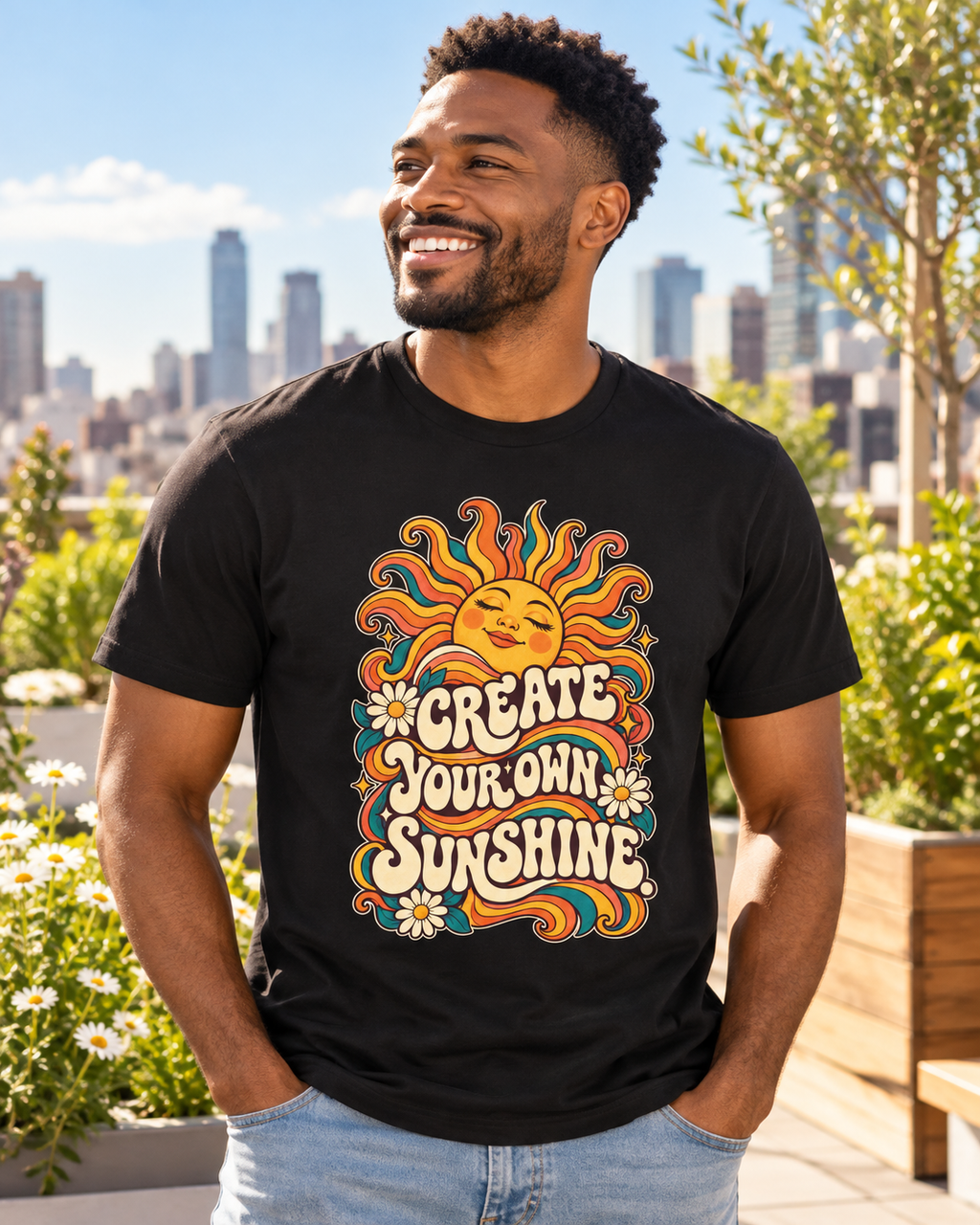 Create Your Own Sunshine. — Retro & Psychedelic — Black — lifestyle