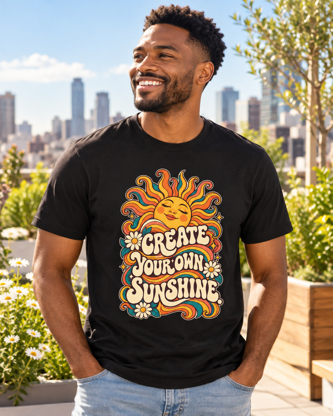 Create Your Own Sunshine. — Retro & Psychedelic — Black — lifestyle