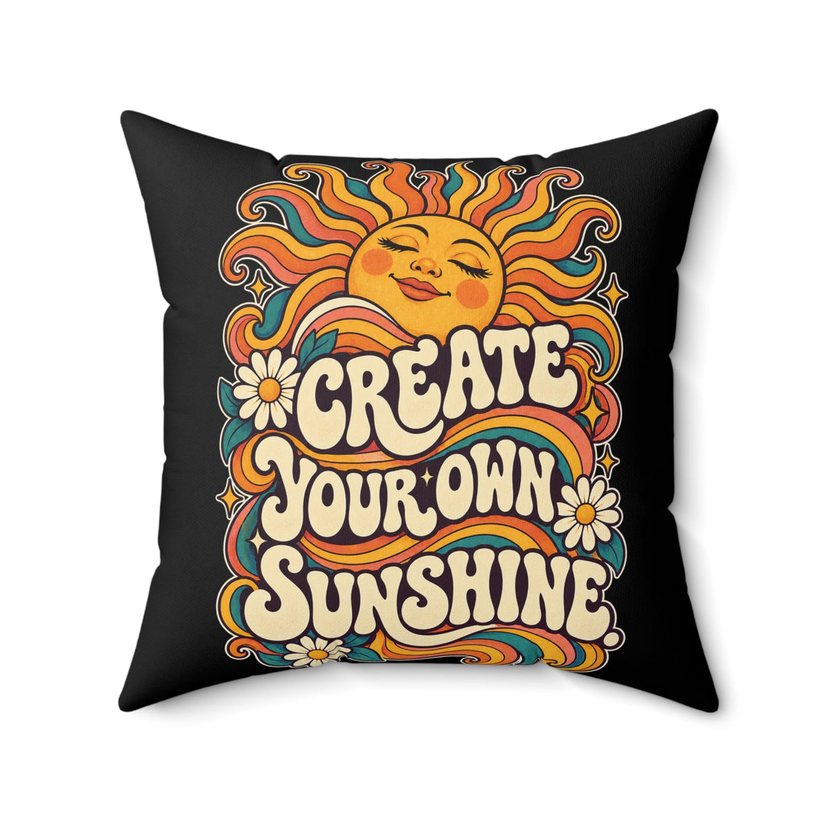 Create Your Own Sunshine. — Retro & Psychedelic, black pillow — 20-inch front